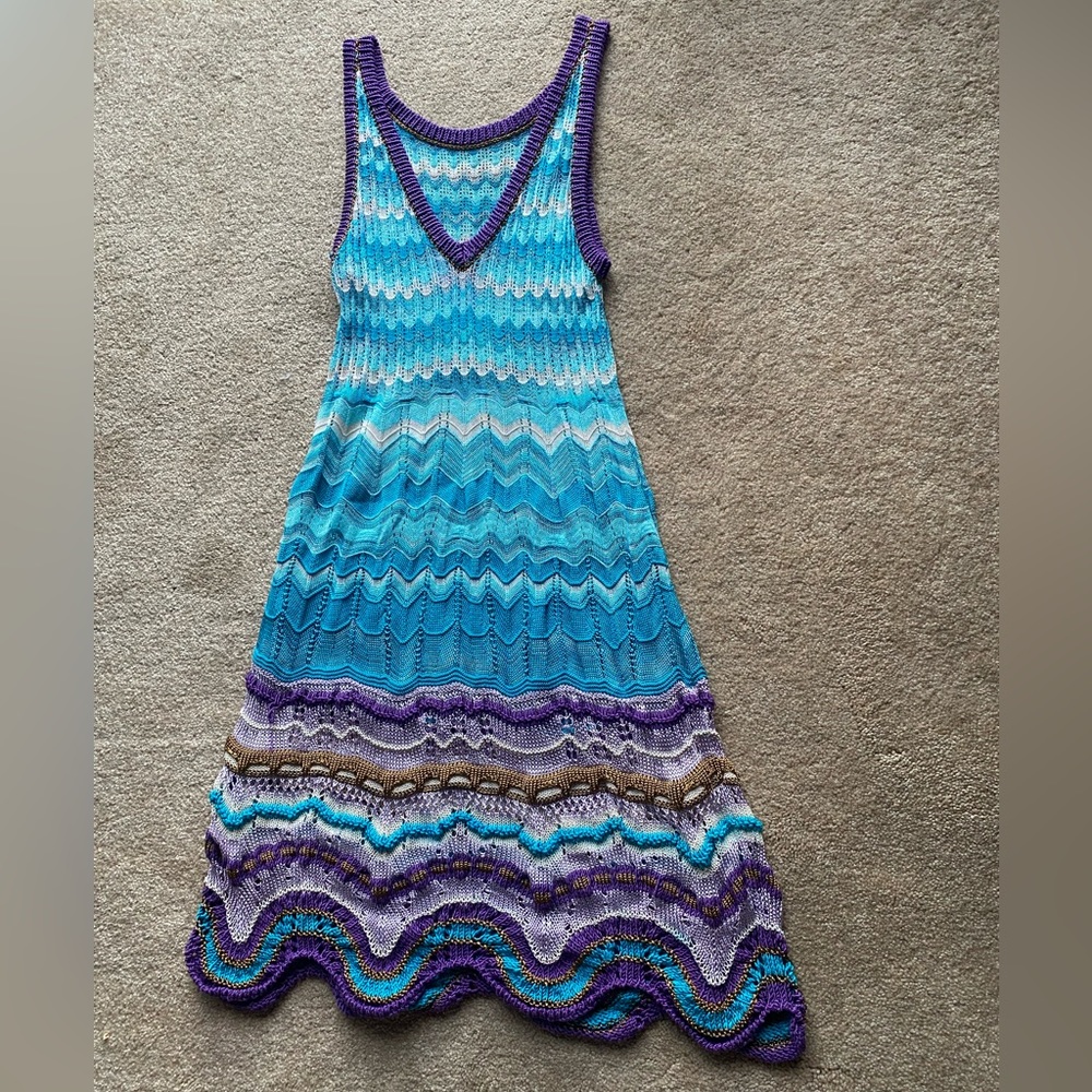 missoni knit sleeveless dress 4 small multicolor funky pattern weave beachy tank